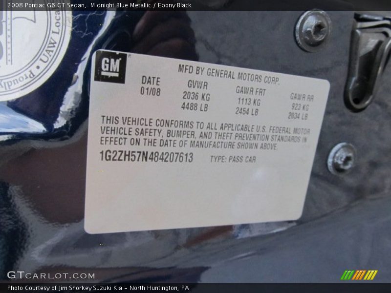 Midnight Blue Metallic / Ebony Black 2008 Pontiac G6 GT Sedan