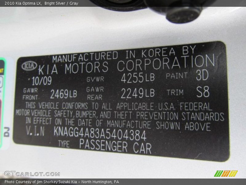 Bright Silver / Gray 2010 Kia Optima LX
