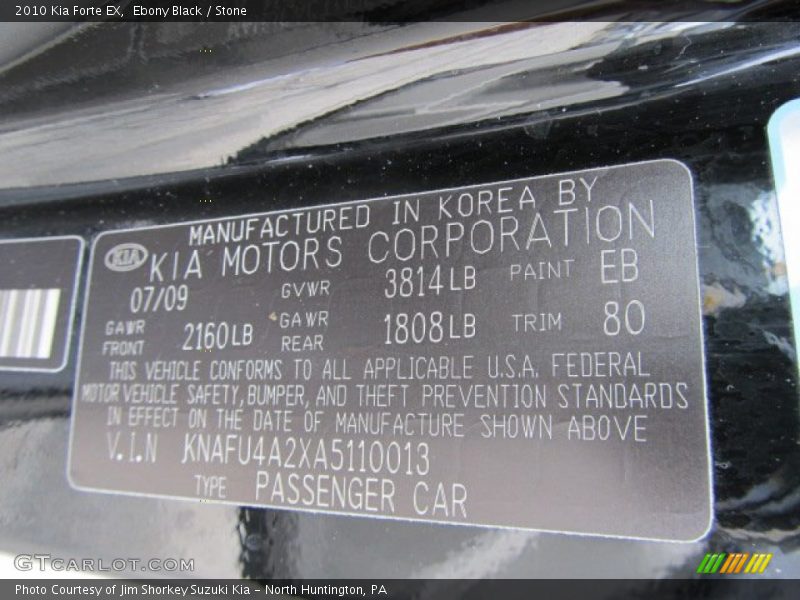 Ebony Black / Stone 2010 Kia Forte EX
