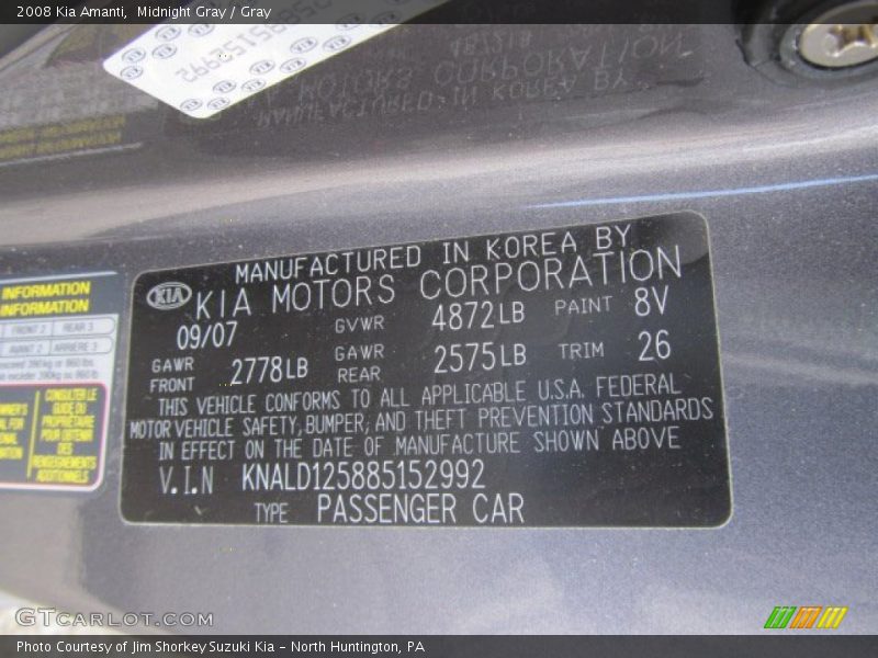 Midnight Gray / Gray 2008 Kia Amanti