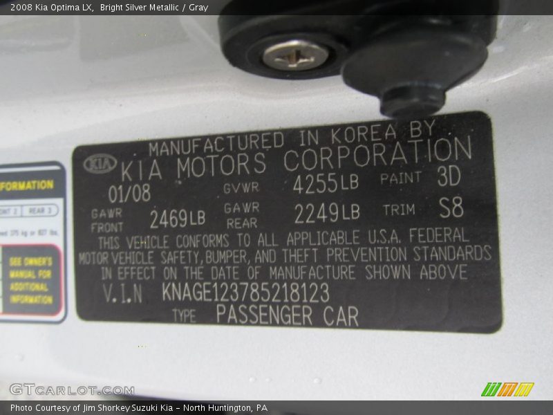 Bright Silver Metallic / Gray 2008 Kia Optima LX