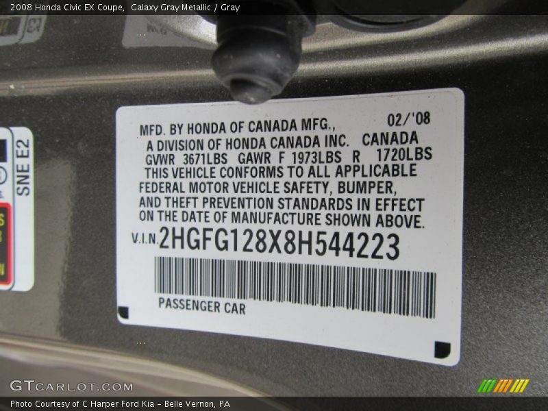 Galaxy Gray Metallic / Gray 2008 Honda Civic EX Coupe