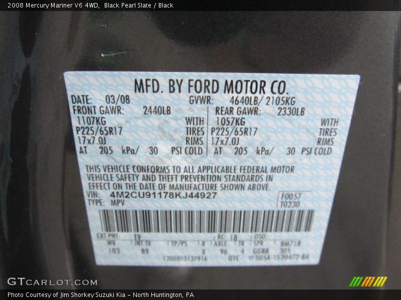 Black Pearl Slate / Black 2008 Mercury Mariner V6 4WD