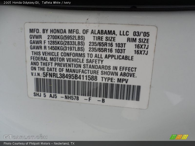 Taffeta White / Ivory 2005 Honda Odyssey EX