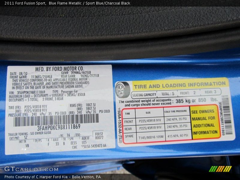 Blue Flame Metallic / Sport Blue/Charcoal Black 2011 Ford Fusion Sport