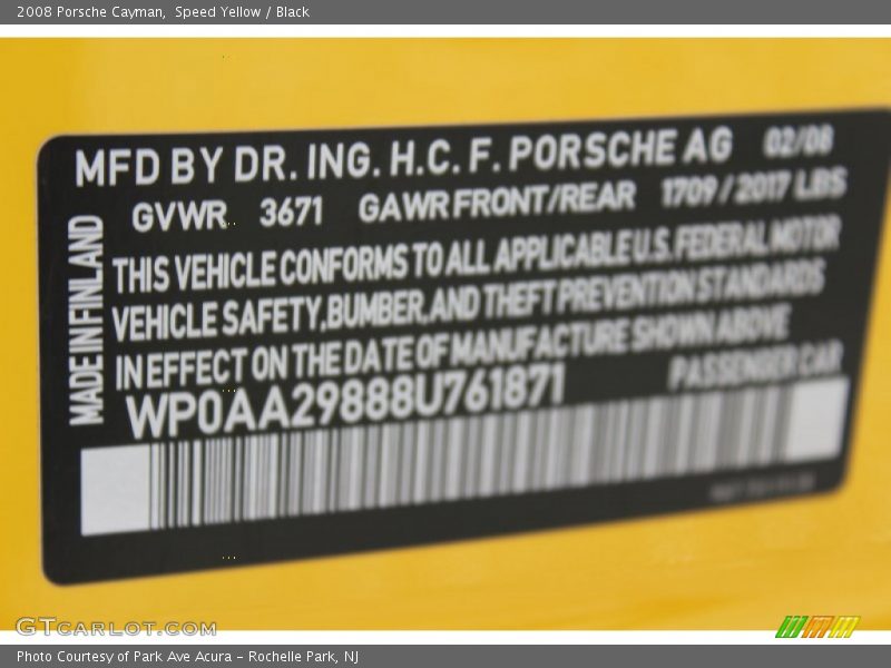 Speed Yellow / Black 2008 Porsche Cayman