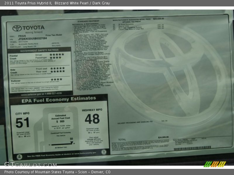 Blizzard White Pearl / Dark Gray 2011 Toyota Prius Hybrid II