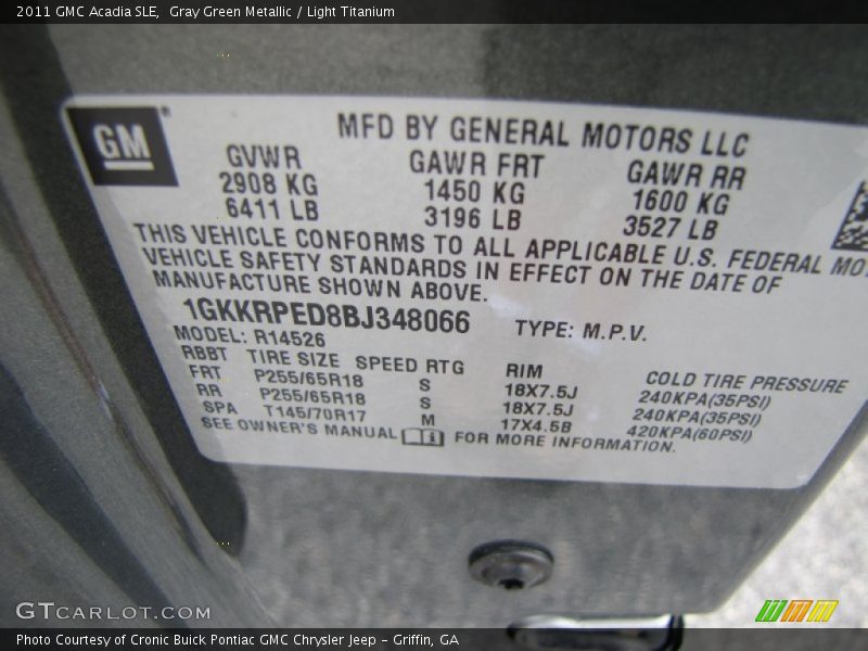 Gray Green Metallic / Light Titanium 2011 GMC Acadia SLE