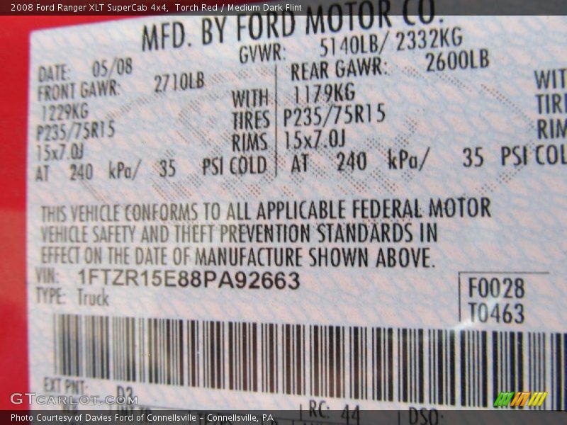 2008 Ranger XLT SuperCab 4x4 Torch Red Color Code D3