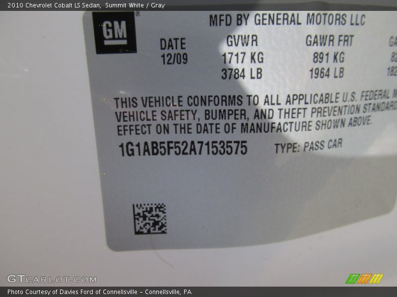 Summit White / Gray 2010 Chevrolet Cobalt LS Sedan