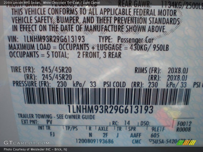 White Chocolate Tri-Coat / Light Camel 2009 Lincoln MKS Sedan