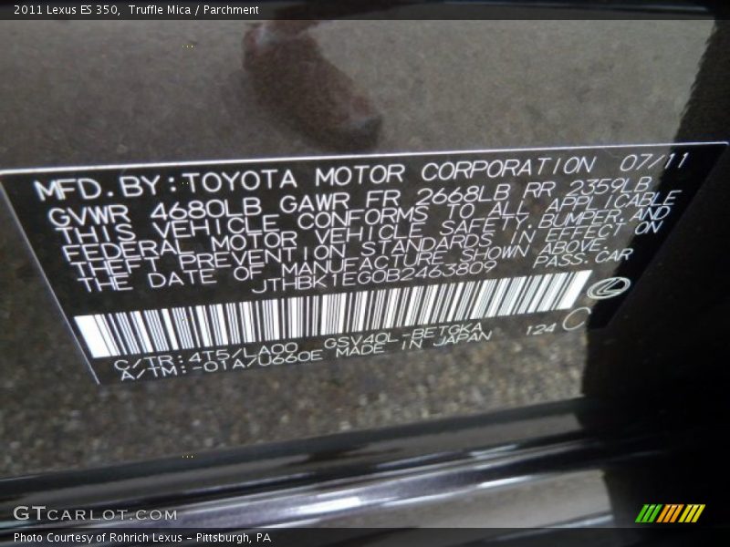 2011 ES 350 Truffle Mica Color Code 4T5
