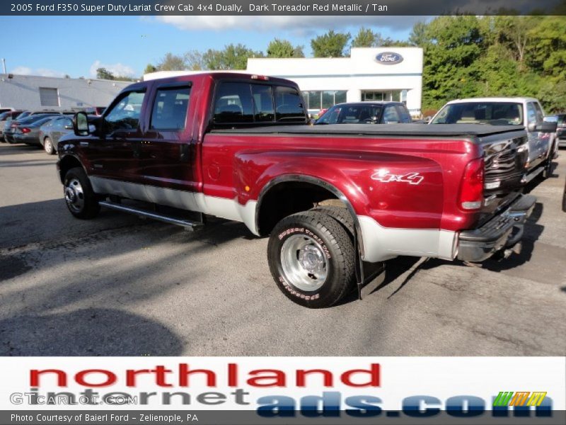 Dark Toreador Red Metallic / Tan 2005 Ford F350 Super Duty Lariat Crew Cab 4x4 Dually