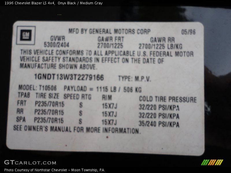 Onyx Black / Medium Gray 1996 Chevrolet Blazer LS 4x4
