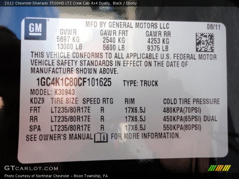 Black / Ebony 2012 Chevrolet Silverado 3500HD LTZ Crew Cab 4x4 Dually