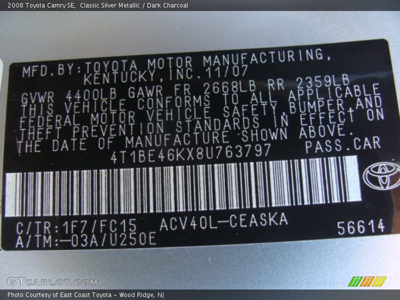 Classic Silver Metallic / Dark Charcoal 2008 Toyota Camry SE