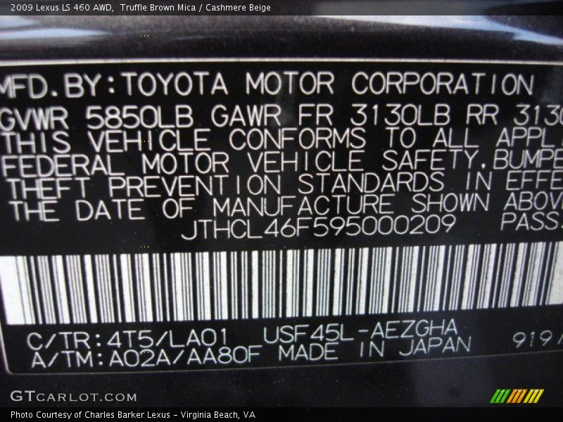 Truffle Brown Mica / Cashmere Beige 2009 Lexus LS 460 AWD