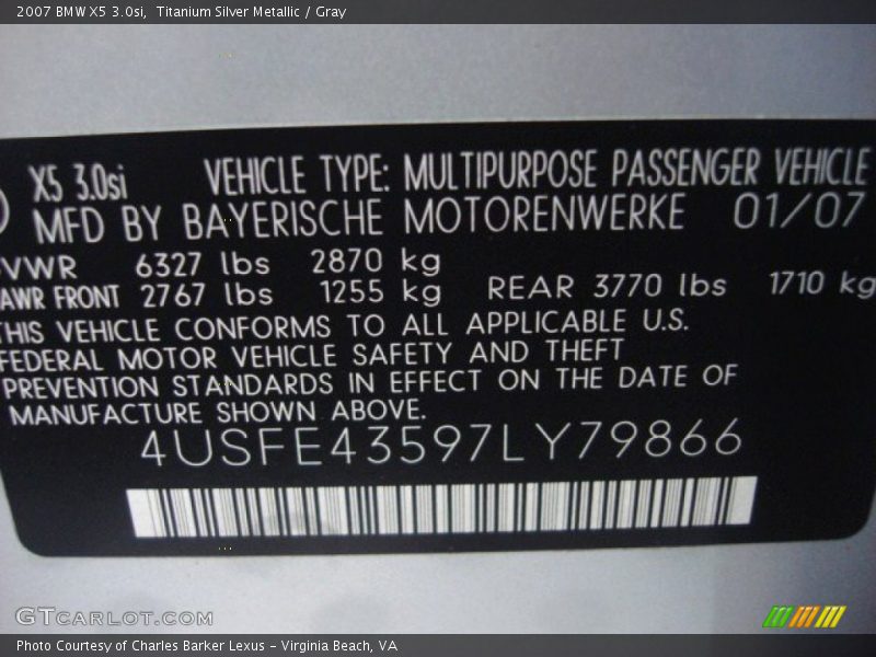 Titanium Silver Metallic / Gray 2007 BMW X5 3.0si