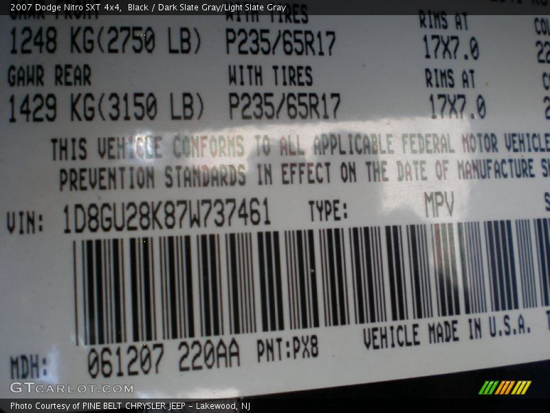 Black / Dark Slate Gray/Light Slate Gray 2007 Dodge Nitro SXT 4x4