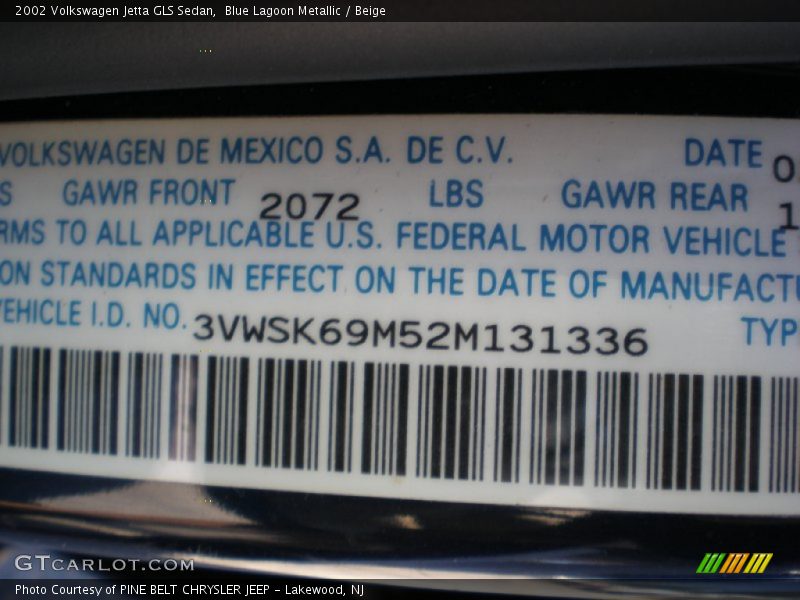 Blue Lagoon Metallic / Beige 2002 Volkswagen Jetta GLS Sedan