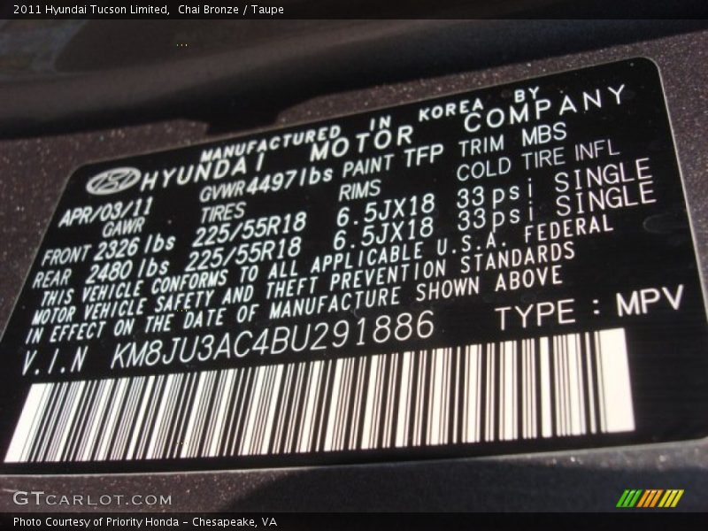 Chai Bronze / Taupe 2011 Hyundai Tucson Limited