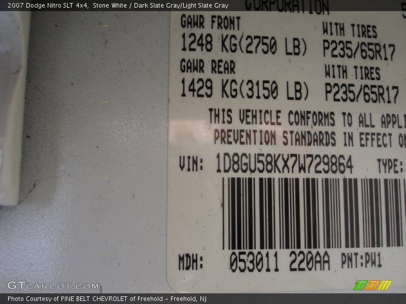 Stone White / Dark Slate Gray/Light Slate Gray 2007 Dodge Nitro SLT 4x4