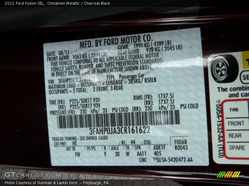 Cinnamon Metallic / Charcoal Black 2012 Ford Fusion SEL