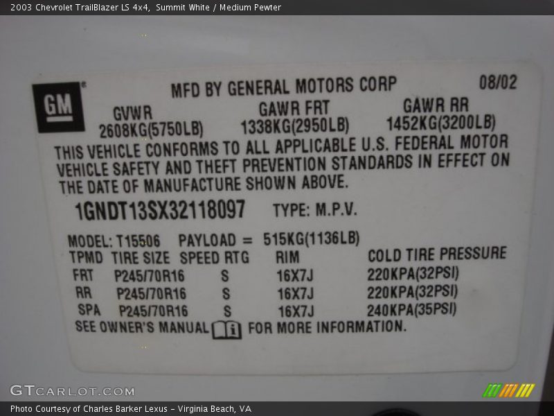 Summit White / Medium Pewter 2003 Chevrolet TrailBlazer LS 4x4