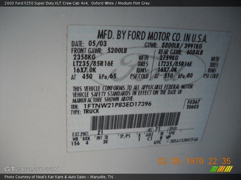 Oxford White / Medium Flint Grey 2003 Ford F250 Super Duty XLT Crew Cab 4x4