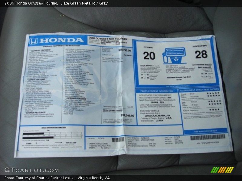 Slate Green Metallic / Gray 2006 Honda Odyssey Touring