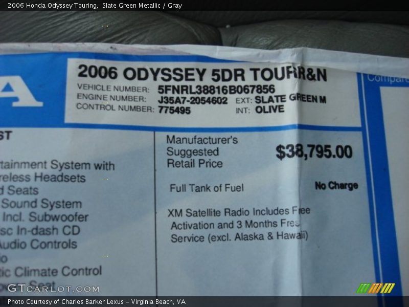 Slate Green Metallic / Gray 2006 Honda Odyssey Touring