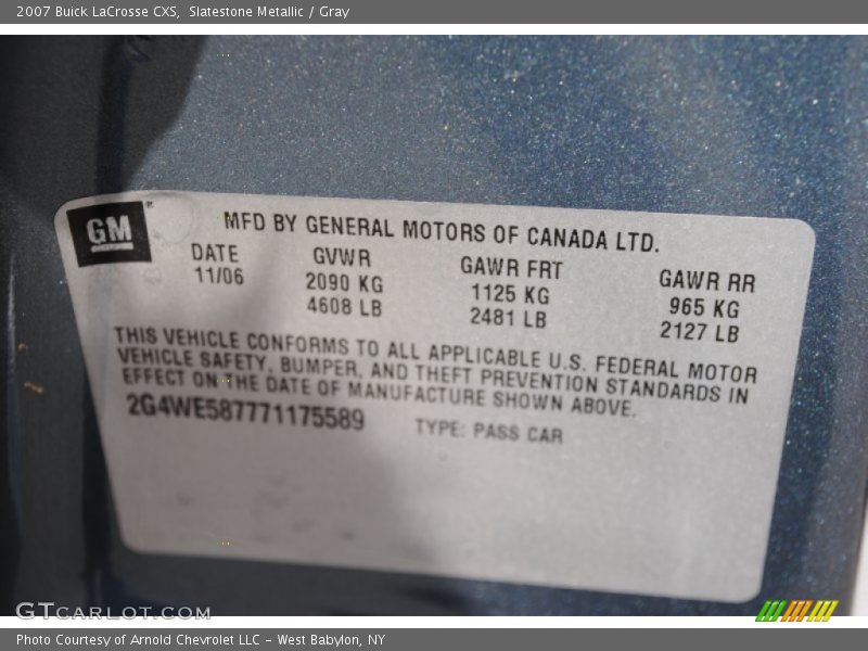 Slatestone Metallic / Gray 2007 Buick LaCrosse CXS