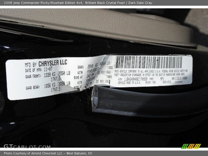 Brilliant Black Crystal Pearl / Dark Slate Gray 2008 Jeep Commander Rocky Mountain Edition 4x4