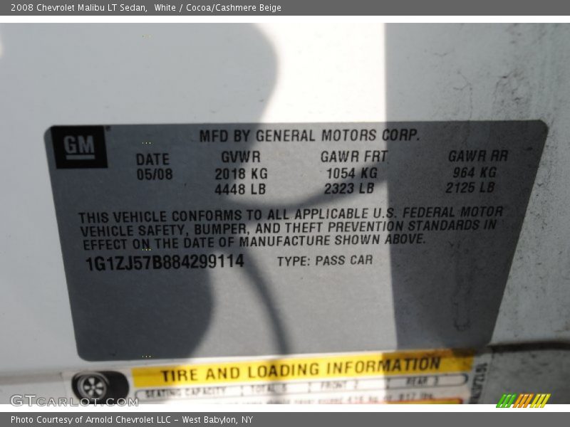 White / Cocoa/Cashmere Beige 2008 Chevrolet Malibu LT Sedan