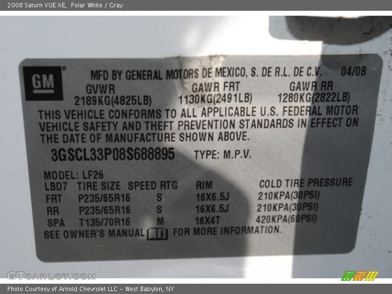 Polar White / Gray 2008 Saturn VUE XE
