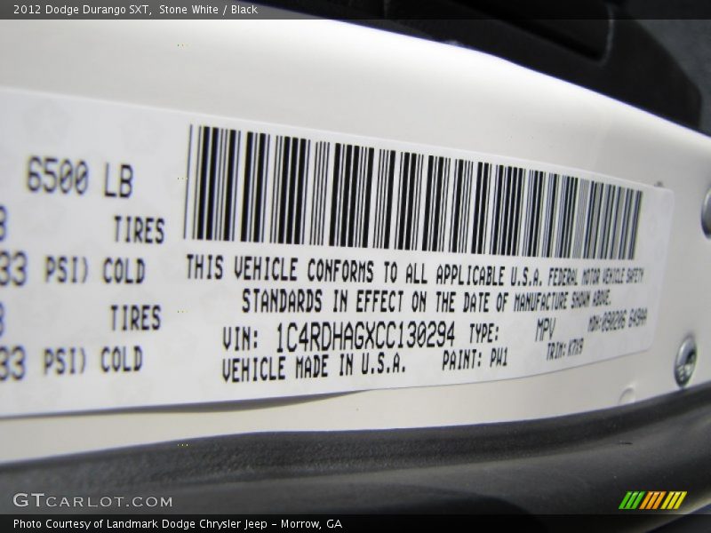 Stone White / Black 2012 Dodge Durango SXT
