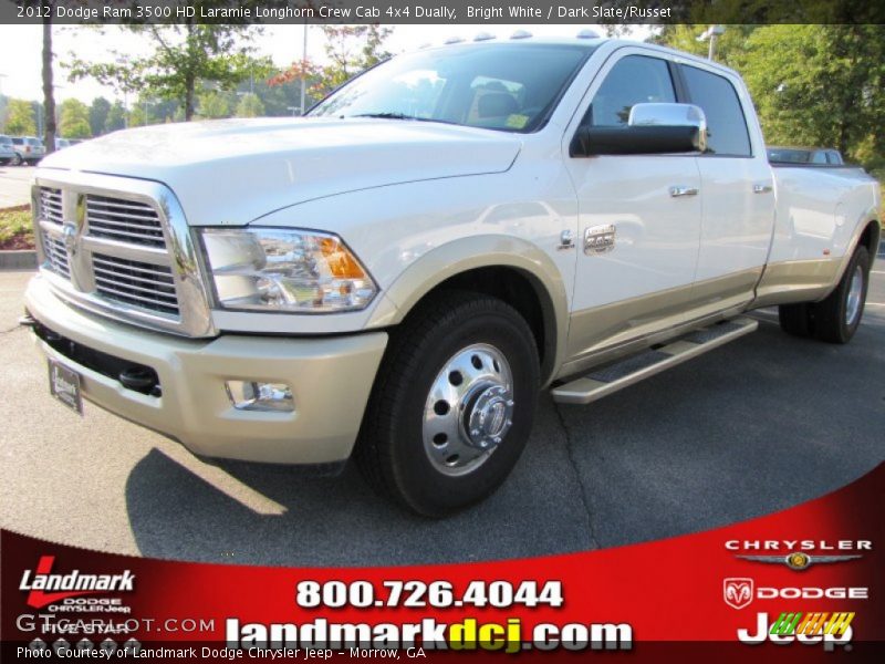 Bright White / Dark Slate/Russet 2012 Dodge Ram 3500 HD Laramie Longhorn Crew Cab 4x4 Dually