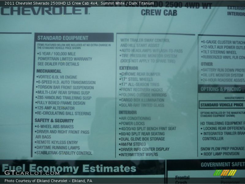  2011 Silverado 2500HD LS Crew Cab 4x4 Window Sticker