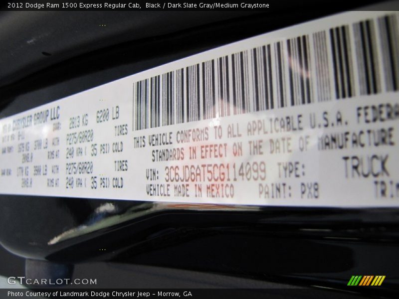 Black / Dark Slate Gray/Medium Graystone 2012 Dodge Ram 1500 Express Regular Cab