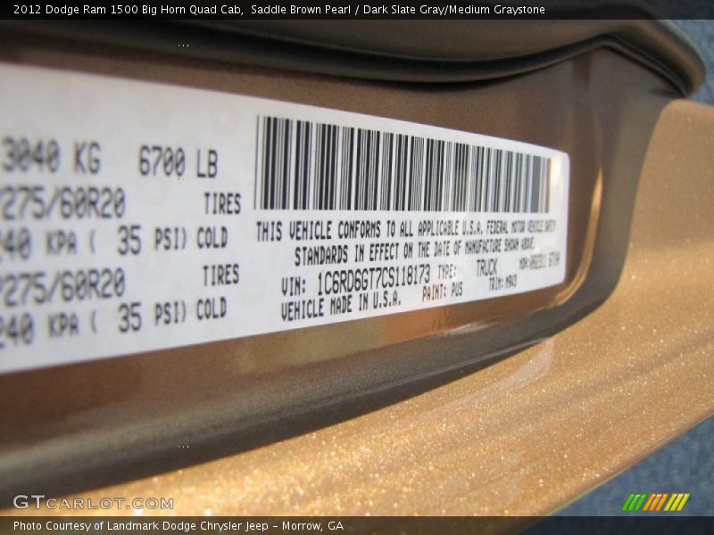 Saddle Brown Pearl / Dark Slate Gray/Medium Graystone 2012 Dodge Ram 1500 Big Horn Quad Cab