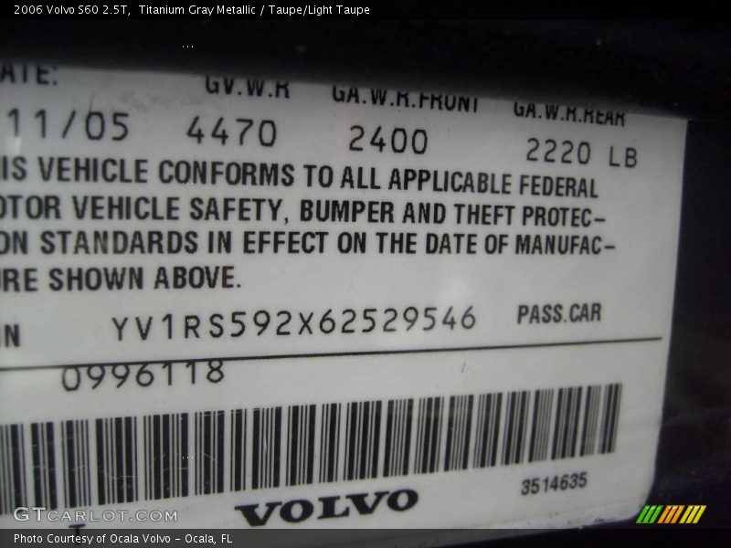 Titanium Gray Metallic / Taupe/Light Taupe 2006 Volvo S60 2.5T