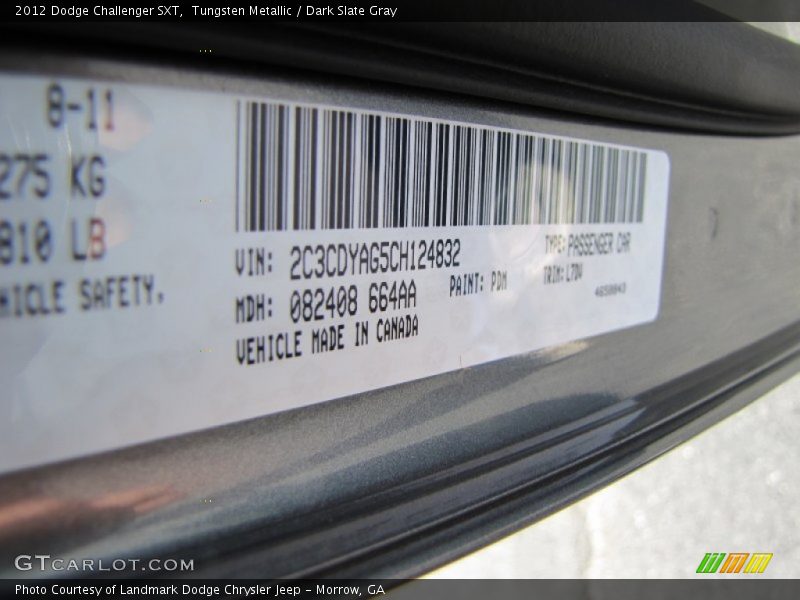 Tungsten Metallic / Dark Slate Gray 2012 Dodge Challenger SXT