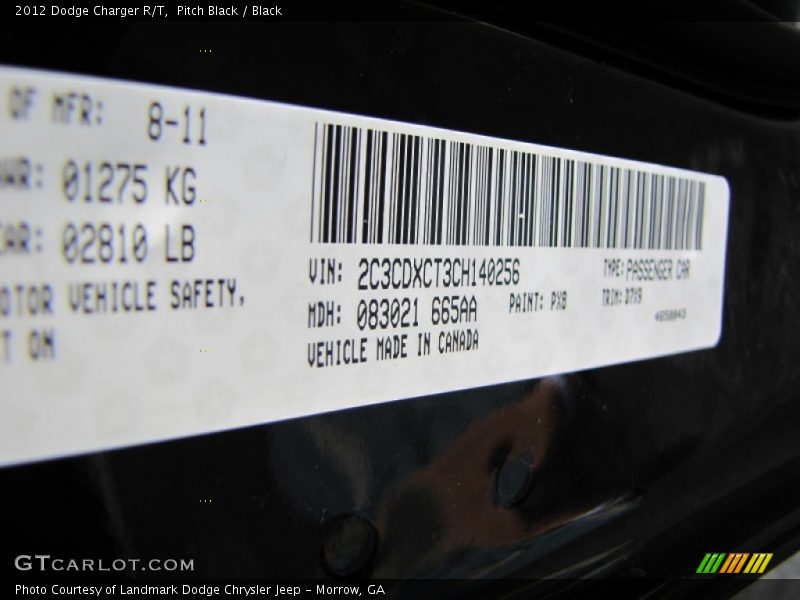 2012 Charger R/T Pitch Black Color Code PX8