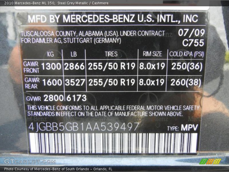 Steel Grey Metallic / Cashmere 2010 Mercedes-Benz ML 350