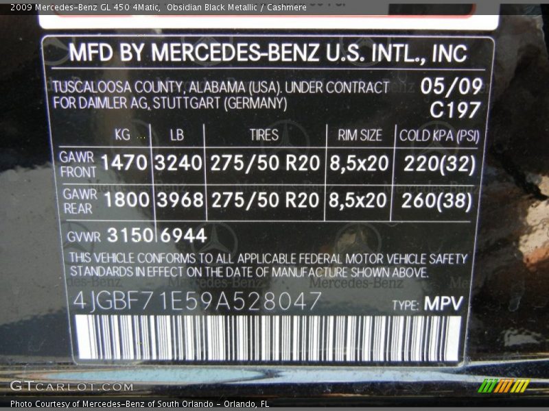 Obsidian Black Metallic / Cashmere 2009 Mercedes-Benz GL 450 4Matic