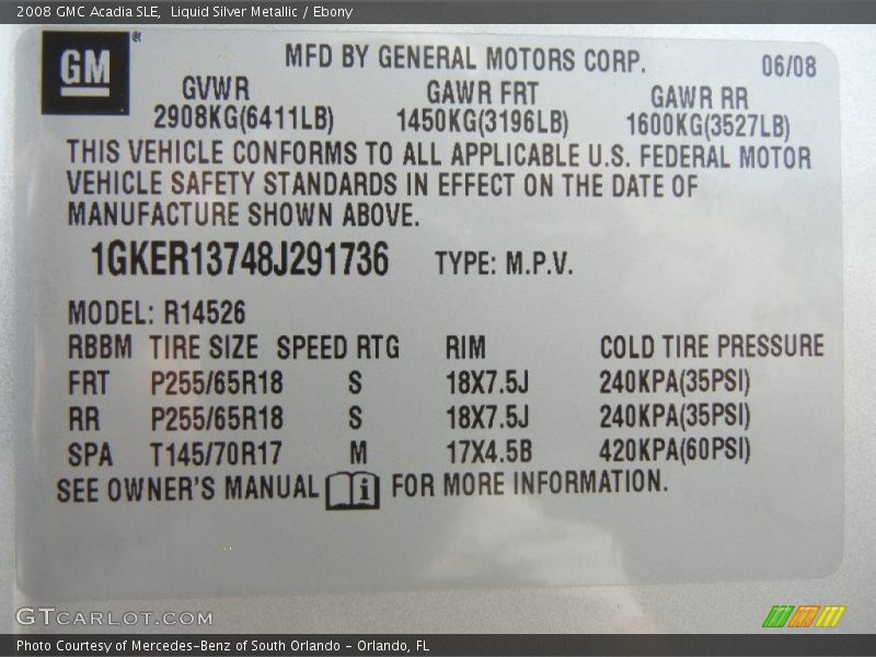 Liquid Silver Metallic / Ebony 2008 GMC Acadia SLE