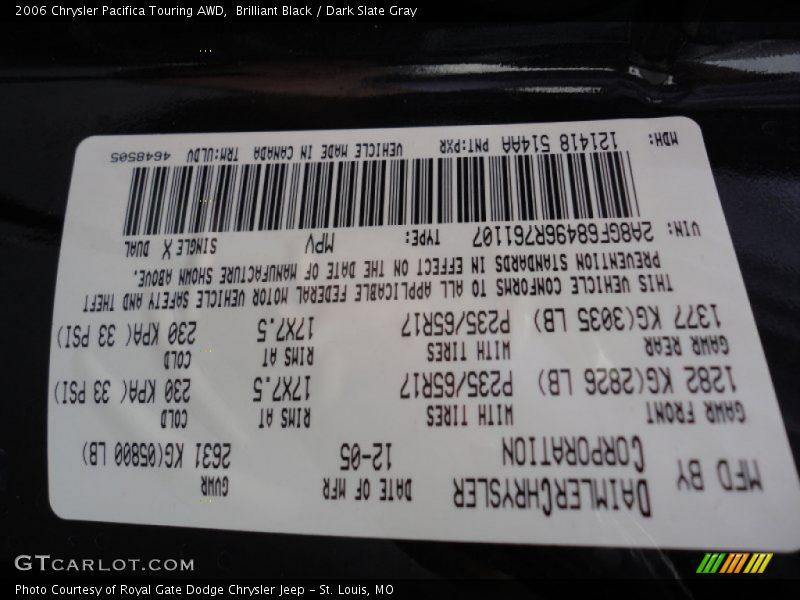 Brilliant Black / Dark Slate Gray 2006 Chrysler Pacifica Touring AWD