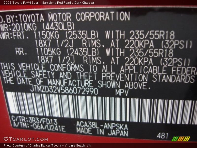 Barcelona Red Pearl / Dark Charcoal 2008 Toyota RAV4 Sport