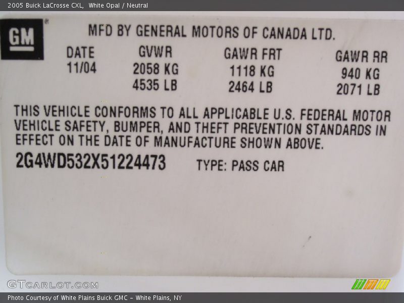 White Opal / Neutral 2005 Buick LaCrosse CXL