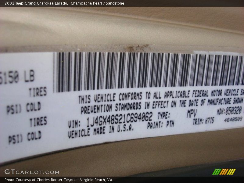 Champagne Pearl / Sandstone 2001 Jeep Grand Cherokee Laredo